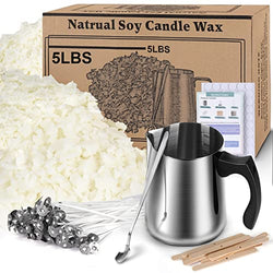 Soy Wax Candle Making Kit Supplies, Natural Candle Wax For Candle Making, DIY Art&Crafts Kit for Adults,Beginner,Kids, Including 5lbs Soy Wax Flakes, 100 Candle Wick, 10 Centering Devices, Melting Pot