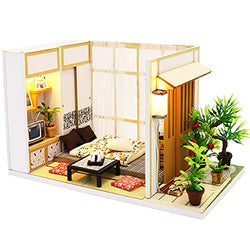 Dollhouse Miniature with Furniture,DIY 3D Wooden Doll House Kit Japanese Style House Plus Dust Cover and Music Movement,1:24 Scale Creative Room Idea Best Gift for Children Friend Lover S902