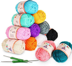 ilauke 12 Acrylic Yarn Skeins Assorted Colors Bonbons 100% Acrylic Soft Yarn for Kids Knitting Crochet & Crafts (50G X 12)