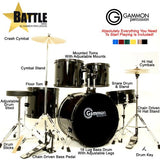 Gammon Percussion Full Size Complete Adult 5 Piece Drum Set with Cymbals Stands Stool and Sticks, Black