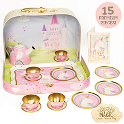 Story Magic Tea Party Playset by Horizon Group USA,Unicorn Tea Set,Pretend Play Activity,On The Go Play,Unicorn Storage Carry Case,Includes Tea Pot,Tea Cups,Plates & Saucers, Perfect for Ages 4+