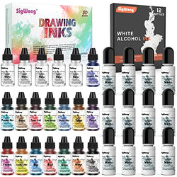 Alcohol Ink Set - 32 Bottles Vibrant Colors High Concentrated Alcohol-Based Ink, Concentrated Epoxy Resin Paint Colour Dye Great for Resin Petri Dish, Coaster, Painting, Tumbler Cup Making(10ml Each)
