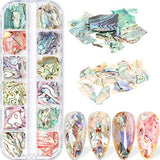 12 Colors Colorful Irregular Abalone Seashell Slices 3D Nail Art Sequins Supplies Nail Art Shell Slices Design UV Gel Flake Mermaid DIY Nail Decorations