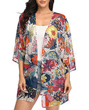 Women Chiffon Floral Kimono Half Sleeve Bikini Cover Up Casual Cardigan Capes Tops (Large, A-Colorful)