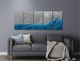 BATRENDY ARTS Handmade Silver and Blue Waves Metal Wall Art 3D Decorative Hanging Artwork Large Home Decor in Ocean Design for Office Living Room Decoration