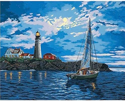 Kaliosy 5D Diamond Painting Lighthouse Sailboat by Number Kits, Paint with Diamonds Art Ocean Landscape DIY Full Drill, Crystal Craft Cross Stitch Embroidery Decoration 16x20inch
