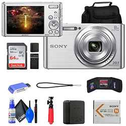 Sony DSC-W830 Digital Camera (Silver) (DSC-W830) + Case + 64GB Card + Card Reader + Flex Tripod + Memory Wallet + Cleaning Kit