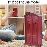 Zerodis Dollhouse Wardrobe,1:12 Simulation Miniature Bedroom Furniture Wooden Vintage Cabinet for Fairy Gardens Doll House Decoration Accessories (Burgundy)