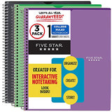 Five Star Interactive Notetaking, 1 Subject, College Ruled Spiral Notebook, 100 Sheets, 11" x 8-1/2", Customizable, Black, Electric Green, Royal Purple, 3 Pack (820041-ECM)