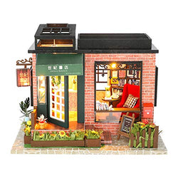 Binory Romantic Century Bookstore 3D Wooden DIY Miniature Dollhouse with LED Lights and Furnitures,Hand-Assembled Villa Model,Creative Valentine Birthday for Women Girls Boys(A)