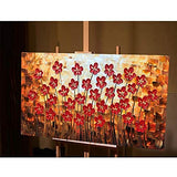 Hand Painted Textured Oil Paintings On Canvas Red Flowers Paintings Modern Wallart Abstract Artwork Canvas Wall Art Paintings Stretched Wooden Inside Ready to Hang 24x48inch