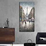 Modern Canvas Wall Art ,Hand-Painted Paris Eiffel Tower Canvas Painting,Home Decor for Living Room Ready to Hang 24x48inch