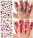12 Sheets Halloween Nail Stickers 3D Self-Adhesive Nail Decals Halloween Nail Art Supplies Horror Gothic Bloody Zombie Blood Ghost Face Skull Nail Charms Designs Halloween Nail Decor Accessories