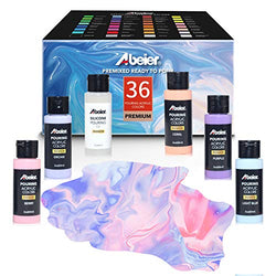 Acrylic Pouring Paint, Total 36 Bottles(2oz/60ml), Set of 35 Assorted Colors and Silicone Oil, Pre-Mixed, High Flow, Paint for Pouring on Canvas, Glass, Paper, Wood, Tile, Stones and More