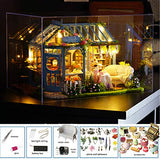 MAGQOO 3D Wooden Miniature Dollhouse with Furniture DIY Dollhouse Kit 1:24 Scale Creative Room Music Box and Dust Proof Included(Rose Garden Tea House)