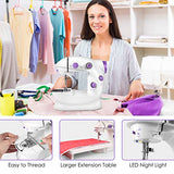 Portable Sewing Machine with Extension Table and Light,Mini Handheld Sewing Machine with Upgraded,Two Threads Double Speed Double Switches,Electric Sewing Machine Easy to Use for Kids,Beginners and DIY,White