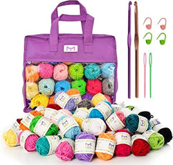 20 Acrylic Yarn Skeins - 438 Yards Multicolored Yarn in Total, Includes 5 Crochet Hooks, 2 Weaving Needles, 10 Stitch Markers, 7 E-Books as Crochet Accessories – Great Crochet and Knitting Starter Kit