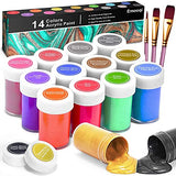 Metallic Acrylic Paint Set– Emooqi Professional Grade Acrylic Paints (14x20ml) with 3 Free Paint Brushes,Non Fading, Highly Pigmented & Fade-Resistant,Ideal for Kids & Adults,Artist & Beginners