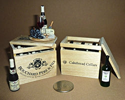 Wine! 6 bottles of wine in a wooden box. Wine and cheese on a wooden board. Dollhouse miniature 1:12.