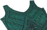 1920s Gatsby Sequin Fringed Paisley Flapper Dress with 20s Accessories Set (L, Green)