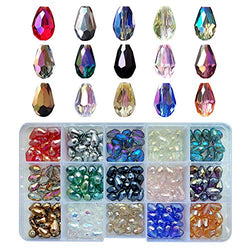 Chengmu 8x12mm Teardrop Glass Beads for Jewelry Making 225pcs AB Colour Faceted Straight Hole Shape