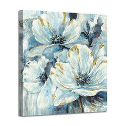 Flowers Artwork Oil Painting Pictures: White and Teal Lily Pad Prints Canvas Wall Art for Bathroom ( 12" x 12" )
