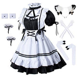 Anime French Maid Apron Lolita Fancy Dress Cosplay Costume Furry Cat Ear Gloves Socks Set(S) Black-White