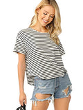 Romwe Women's Striped Short Sleeve Drop Shoulder Curved Hem Summer Tee Tops White XS