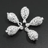 5pcs Silver Plated Teardrop Magic Box Filigree Locket Necklace Fragrance Aromatherapy Essential Oil