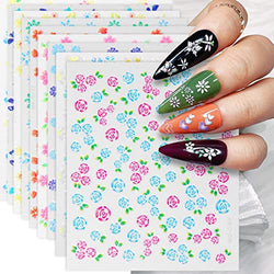 30 Sheets Nail Stickers Flower Nail Decals,3D Self-Adhesive Nail Stickers DIY Nails Design Manicure, Patterns Blossom Colorful Art Designs Multicolor Flower Manicure Stickers for Nail Art Supplies