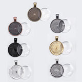 35 Pieces 7 Colors Pendant Trays Round Bezel, 35 Pieces Glass Cabochon Round Clear Dome-25 mm/1