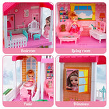 TOY Life Dollhouse - Doll House 4-5 Year Old with Lights - Toddler Girls Doll House 2-3 Year Old 20" x 19" x 11" with 2 Dolls 3 Princess Doll Dream House Rooms, Furniture & Dollhouse Accessories