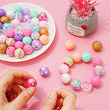 Whaline 50Pcs 20mm Colorful Beads 14 Styles Macaron Mixed Bubblegum Beads Set Spacer Bead Chunky Beads Jumbo Plastic Beads for Spring Easter DIY Jewelry Making Boutique Craft Supplies