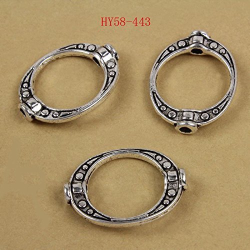 Hybeads 100pcs 58-443 Antique silver Metal Frame Beads in Middle Zinc Alloy Connector Split Rings