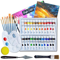 Acrylic Paint Set, Topsics Watercolor Painting Kit with 24 Colors (12ml/ 0.4 oz) NON-TOXIC Craft Paint, Painting Supplies Set for Kids/ Adults, Canvas, Wood, Fabric, Leather Paint ( 39 IN 1)