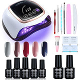 Gel Nail Polish Kit Villsure All-in-One 5 Colors Gel Nail Kit with 168W UV LED Nail Lamp, Base & Top Coat and 7pcs Nail Tool Set,Gel Manicure Kit