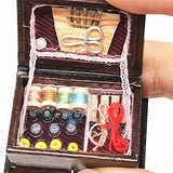 EatingBiting 1:12 Dollhouse Miniature Furniture Vintage Wooden Needlework Kit Sewing Box Miniature Vintage Sewing Box with Needle Kit Dollhouse Decoration Accessories
