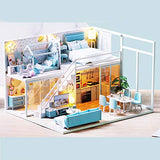 Dollhouse Miniature with Furniture, DIY Wooden Doll House Kit Simple-Style Plus dust Cover and Music Movement, 1:24 Scale Creative Room Idea Best Gift for Children Friend Lover (Poetic Life