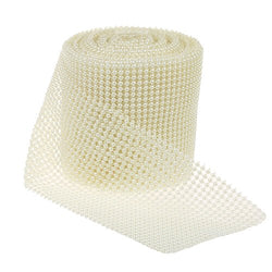 RayLineDo 24 Rows Ivory Artificial Pearl Mesh Ribbon Roll Wedding Party Home Decor DIY Wrap Ribbons
