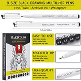 MARTCOLOR Drawing Pens, Black Multiliner, 9 Pack, Anime Pens, Sketch Pens, Micro Pen, Drawing Pens for Artists, Fineliner Pens, Art Pens, Inking Pens, Line Art Pens, Bible Journaling Pens