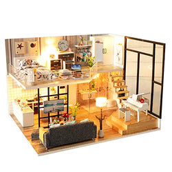 Spilay DIY Miniature Dollhouse Wooden Furniture Kit,Handmade Mini Modern Model Plus with Dust Cover & Music Box ,1:24 Scale Creative Doll House Toys for Adult Teenager Lover Gift (Happiness Code)