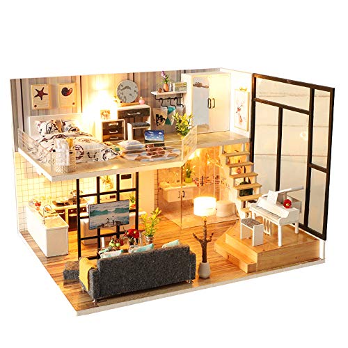 Spilay Dollhouse Miniature with Furniture,DIY Kit Mini Modern Villa Model  with Music Box,1:24 Scale Creative Doll House Best Christmas Birthday Gift