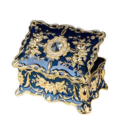 Feyarl Vintage Two Layers Rectangle Trinket Jewelry Box Ornate Ring Earrings Treasure Case Keepsake Box Organizer for Birthday Woman Girl Gift (Blue) 7.1 x 4.7 x 3.1 inches