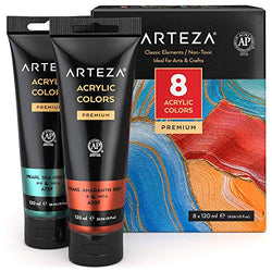 Arteza Metallic Acrylic Paint, Set of 8 Classic Elements Colors 4.06oz Tubes, Rich Pigments, Non Fading, Non Toxic Paints for Artists, Hobby Painters & Kids, Art Supplies for Canvas Painting & Crafts
