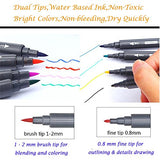Watercolor Brush Pens Set,SAYEEC 12 Colors Dual Tip Brush Pens with Fineliner Tip Art Marker Soft Flexible Tip Durable Create Watercolor Effect - Best for Adult Coloring Books/Manga/Comic/Calligraphy