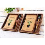 Wooden Cover Notebook,Handmade Cactus Notebook Journals with Ballpoint Pen,Perfect for Travel Diary, Art Sketchbook and Notebook