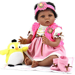 Aori Lifelike Reborn Baby Dolls 22 Inch African American Realistic Girl Doll with Bird Gift Set