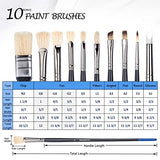 Falling in Art 10PCS Professional Paint Brushes Set - Long Handle Natural Hog Bristle Artist Brushes, Mixed Painting Art Supplies for Artists and Adults for Oil, Gouache and Acrylic Painting