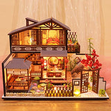 Fsolis DIY Dollhouse Miniature Kit with Furniture, 3D Wooden Miniature House with Dust Cover and Music Movement, Miniature Dolls House kit (P002)