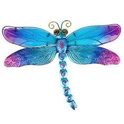 John's Studio Metal Dragonfly Wall Decor Bathroom Glass Art Iron Sculpture Outdoor Orange Hanging Decoration for Home Bedroom Garden Patio Porch or Fence - Blue